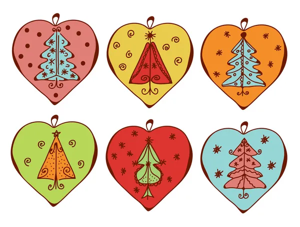 Juldekorationer med träd — Stock vektor