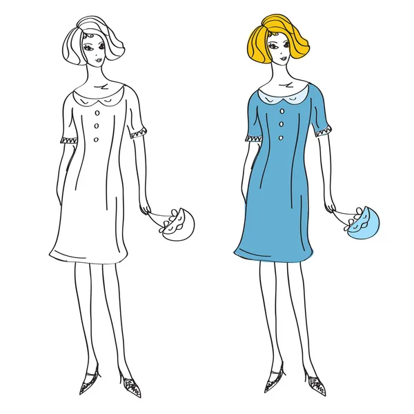 Mode fille en robe rétro — Image vectorielle