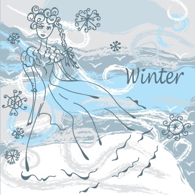 Winter fashion card with girl clipart