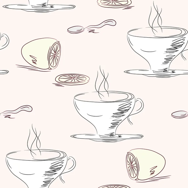 Tea cups and lemon — Stock Vector