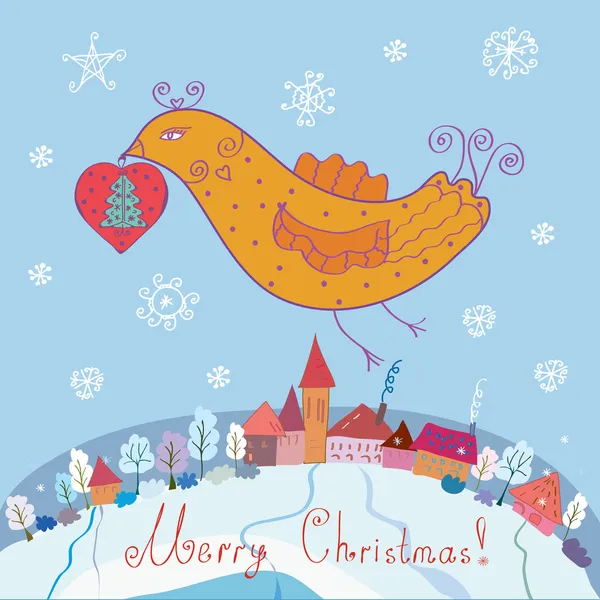 Χριστουγεννιάτικη κάρτα με πουλί — Διανυσματικό Αρχείο