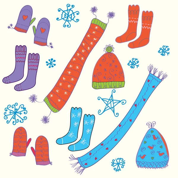 Set with hats, socks, gloves — Stock Vector