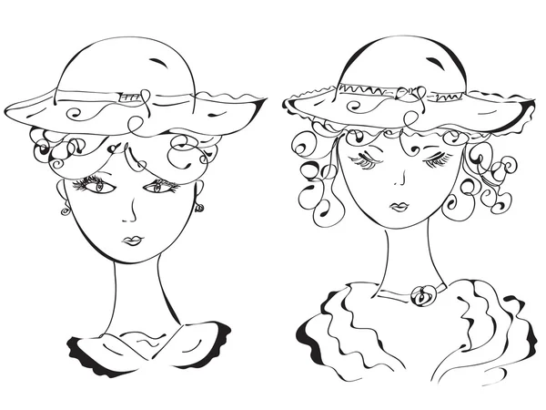 Retro woman in hats — Stock Vector