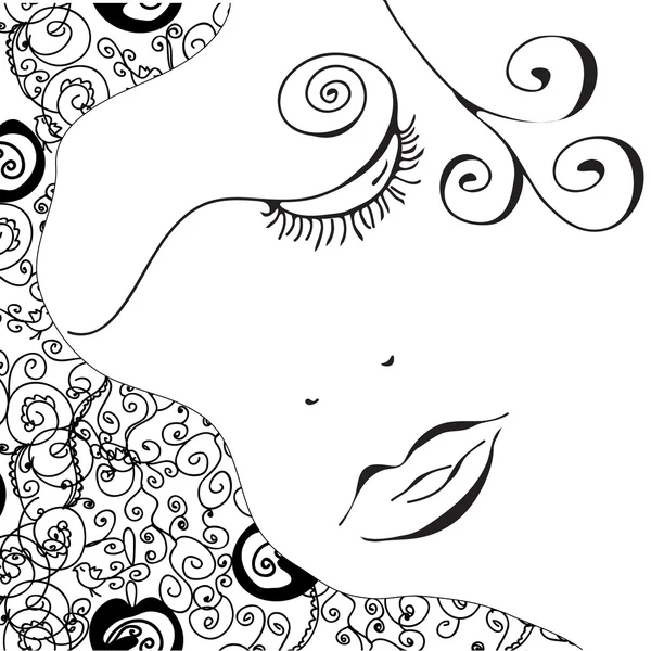 Abstracte vrouw gezicht met krul patroon — Stockvector