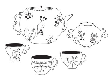 Set of cups and pot clipart