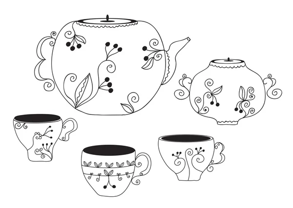 Ensemble de tasses et pot — Image vectorielle