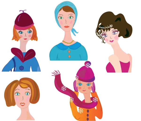 Women Icon Funny Color Set — Stock Vector