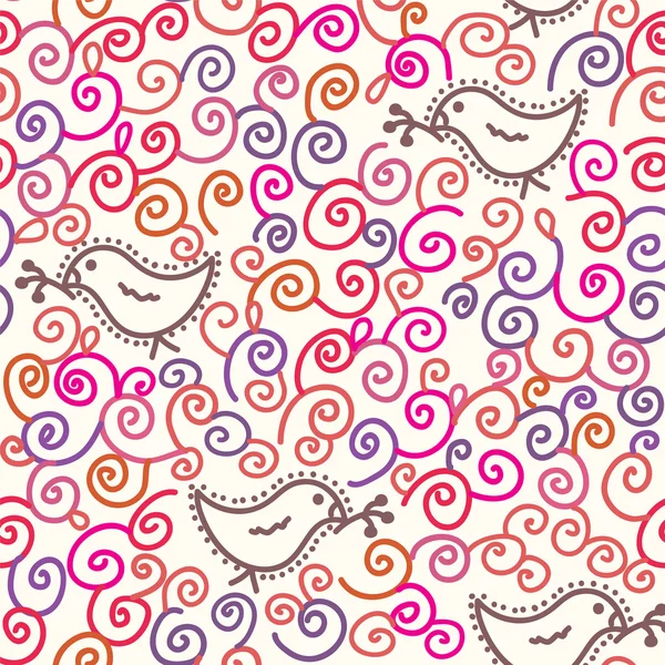 鳥と螺線形パターンをシームレスな漫画 — ストックベクタ