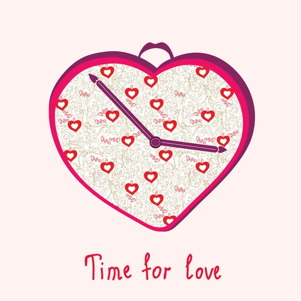 Tarjeta Felicitación San Valentín Con Reloj Romántico — Vector de stock