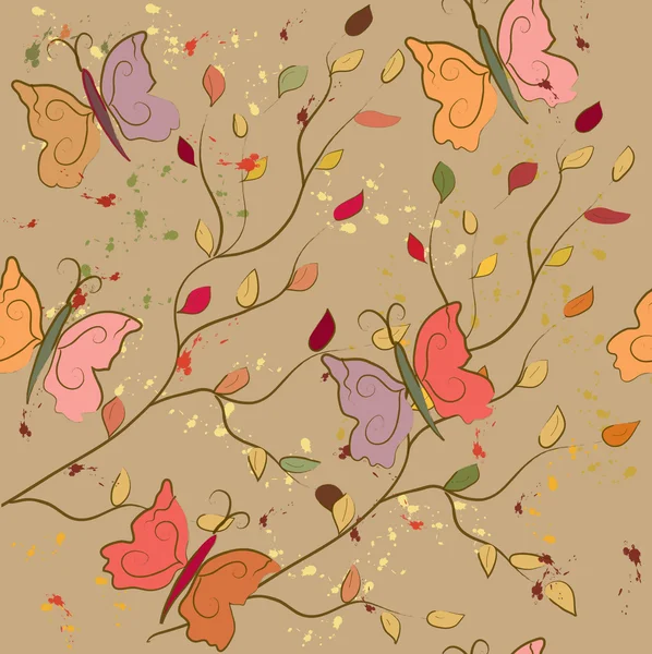 Seamless Fall Pattern Butterflies Leaves — Stock Vector