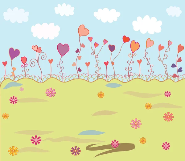 Spring Background Hearts Clouds — Stock Vector
