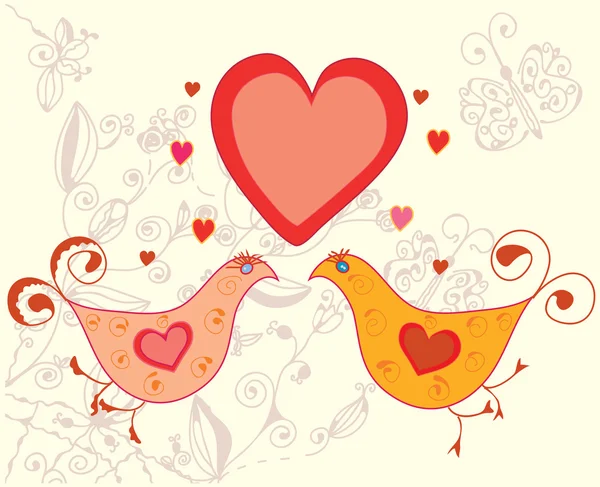 Carte de Saint-Valentin avec oiseaux — Image vectorielle