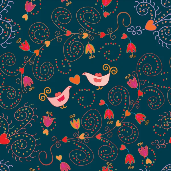 Motif Floral Romantique Sans Couture Avec Des Oiseaux — Image vectorielle