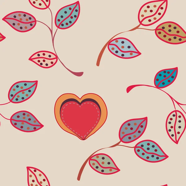 Αφηρημένη Μοτίβο Φύλλα Και Την Καρδιά — Διανυσματικό Αρχείο