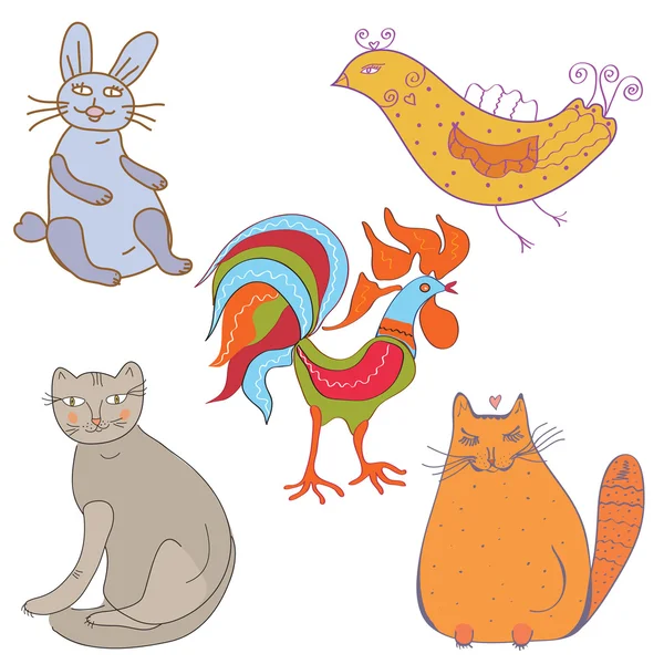 可爱的卡通动物和鸟类的一套 — 图库矢量图片