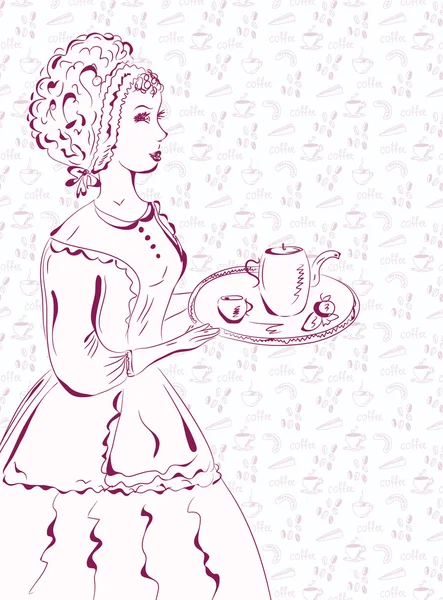 Эскиз винтажной официантки — стоковый вектор