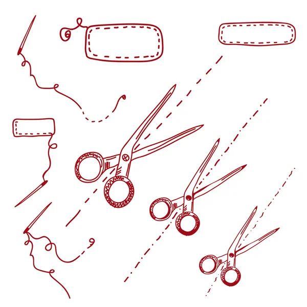 Scissors and needles doodle — Stock Vector