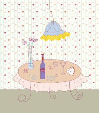 Celebration table with wine in the room clipart