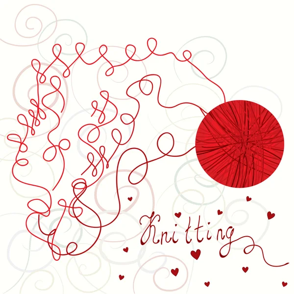 Carte Knitiing Avec Boule Rouge — Image vectorielle