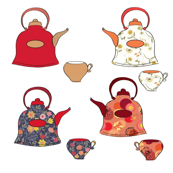 陶壶、 陶杯茶具组 — 图库矢量图片