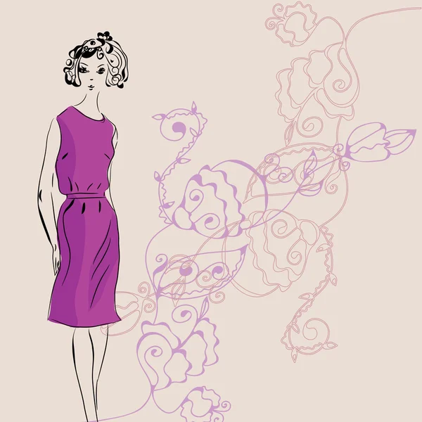 Mode fille en robe rose — Image vectorielle