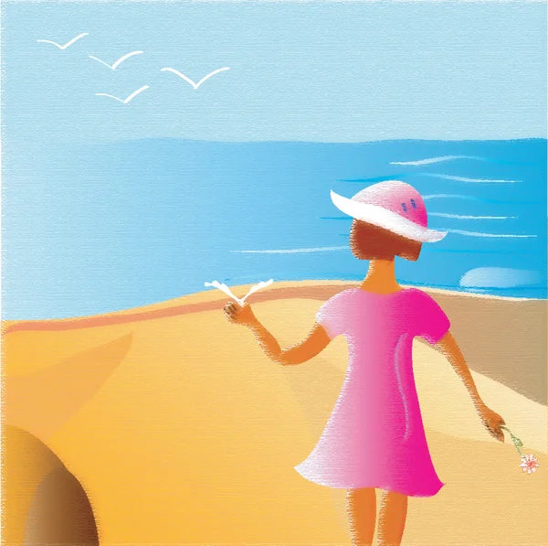 Painting of the child at the sea card — Stock Photo, Image