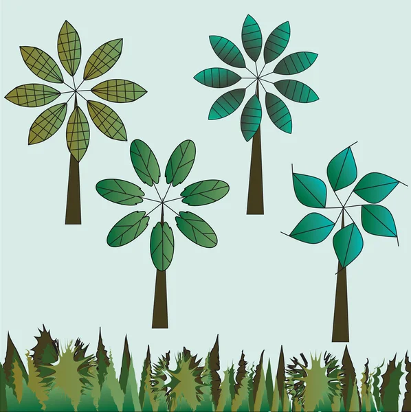 Set of trees and grass — Stock Vector