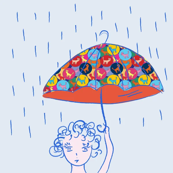 Niedliches Kind mit Regenschirm — Stockvektor