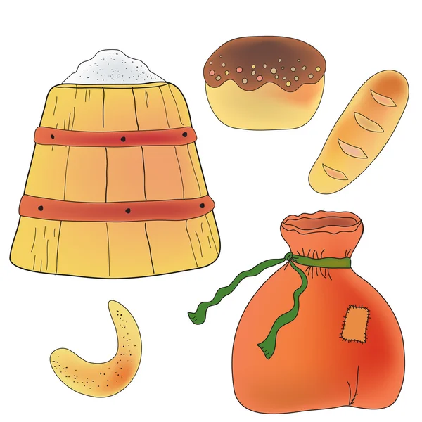 Ensemble de pain, farine et ingrédients — Image vectorielle
