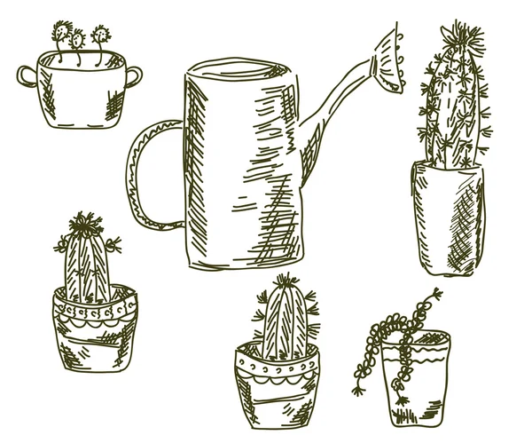 Kaktus doodle zestaw Kwiaciarnia — Wektor stockowy