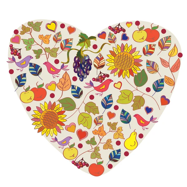 Coração de outono floral abstrato —  Vetores de Stock
