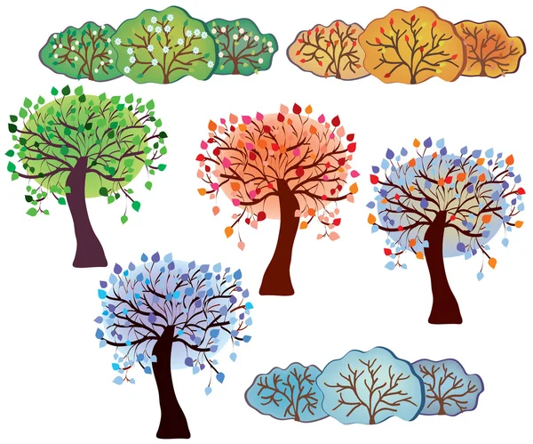 Ensemble d'arbres et de buissons — Image vectorielle