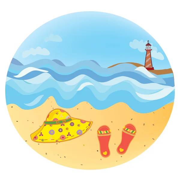 Mar de vacaciones icono redondo — Vector de stock