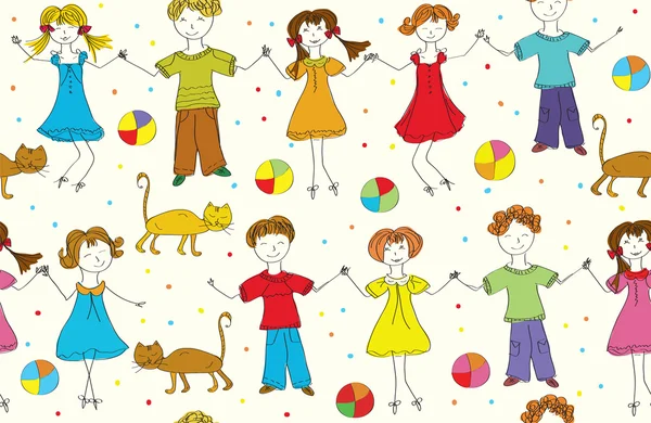 Enfants motif drôle sans couture avec des chats — Image vectorielle