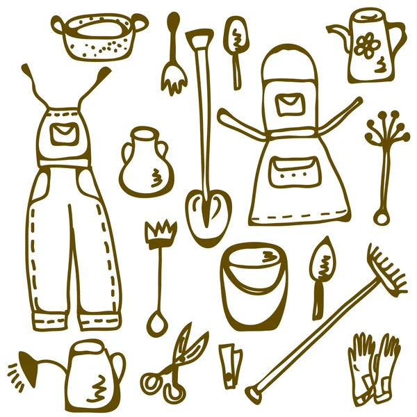 Set d'outils de jardin doodle — Image vectorielle
