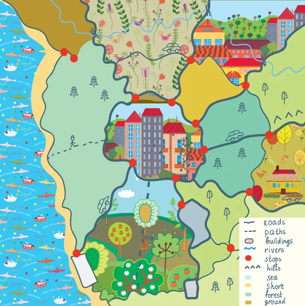 Παιδί χάρτη με αστεία μοτίβα — Διανυσματικό Αρχείο