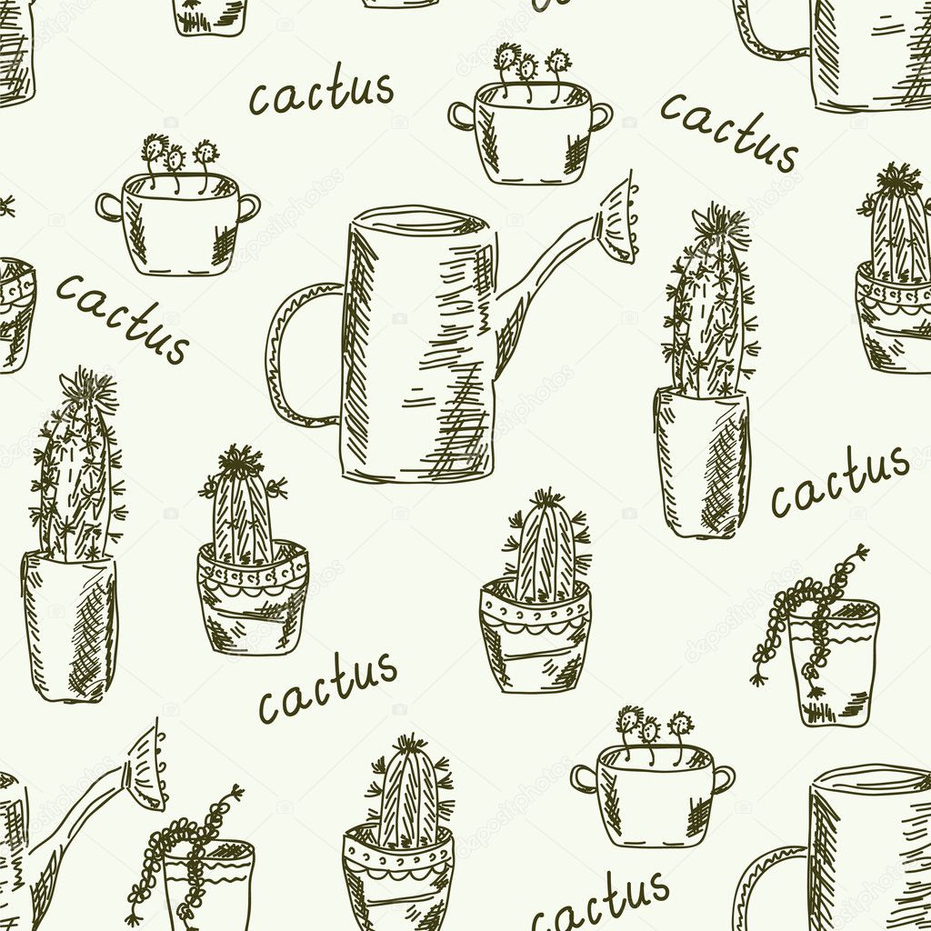 Cactus flower seamless doodle