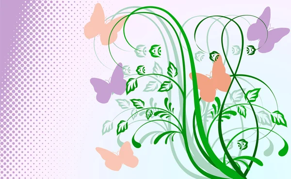 Fondo floral abstracto con mariposas. — Vector de stock