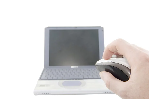Mani e computer portatile in argento — Foto Stock
