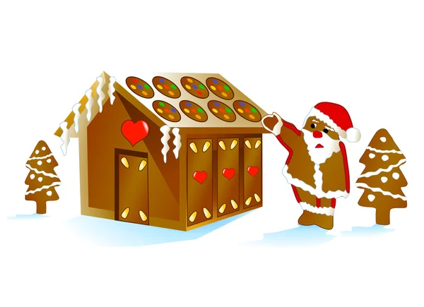 圣诞老人和姜饼屋 — 图库矢量图片