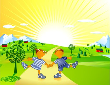 Frolicking children clipart