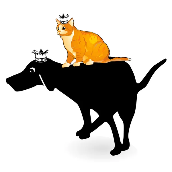Hund och katt med krona — Stock vektor