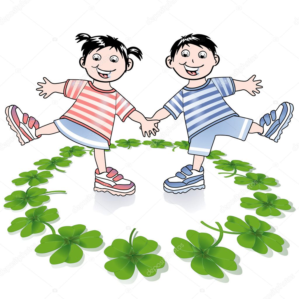 Children and four-leafed clover