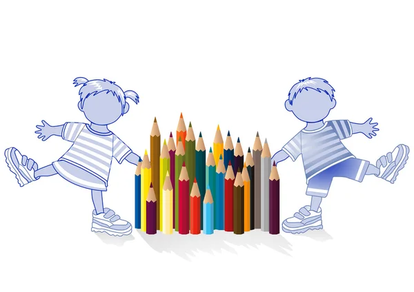 Crianças e lápis de cor —  Vetores de Stock