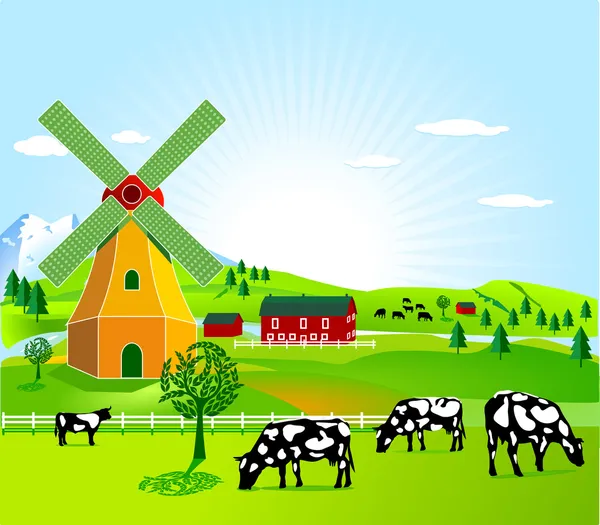 Moinho de vento e agricultura — Vetor de Stock