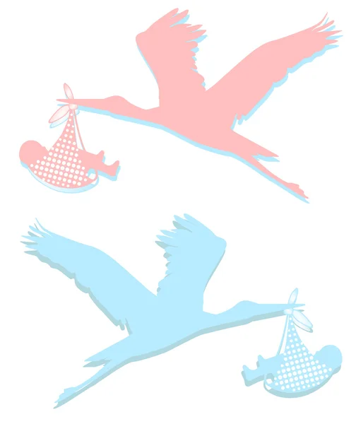 Cigogne rose et bleu clair — Image vectorielle