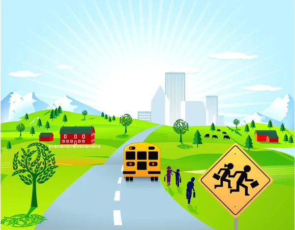 Autobus scolaire et écoliers — Image vectorielle
