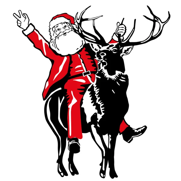 Papai Noel para montar um veado —  Vetores de Stock