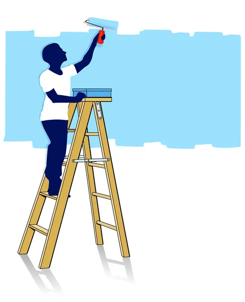 Pintor en escalera — Vector de stock