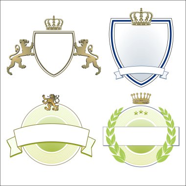 Heraldic crown, lions & shields